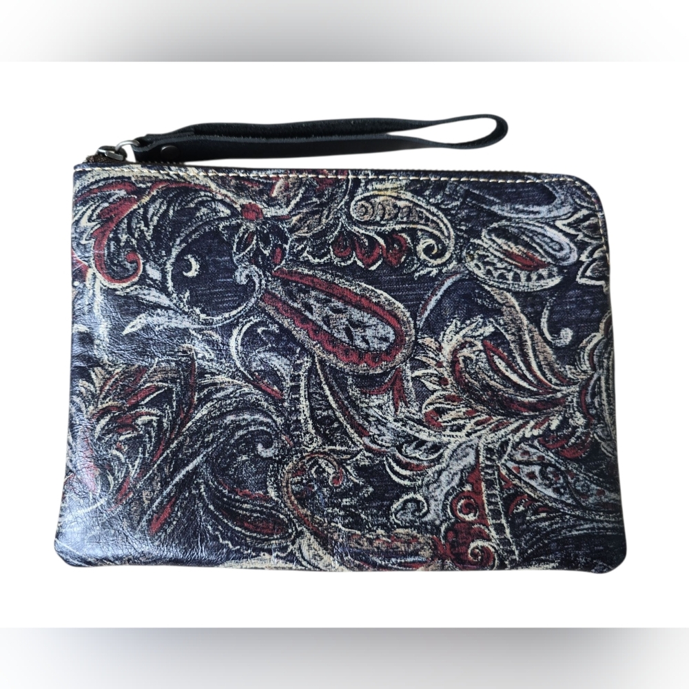 EUC Patricia Nash Cassini Leather Paisley Feather Wristlet